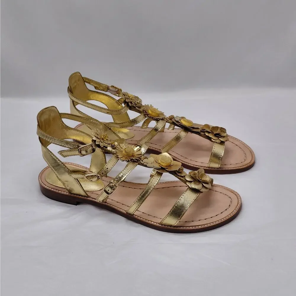 Kate Spade Womens Gladiator Sandals Size 8.5 Gold Floral Boho Vacation Summer - Picture 14 of 15
